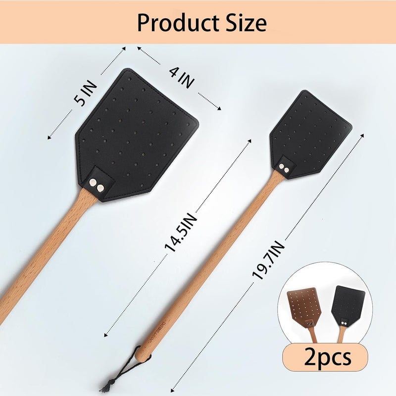 DEBETOOL 2 Pack Sturdy Leather Fly Swatter for Indoors - (19.7”)Long Handle Heavy Duty Wood Fly Swatter With Hanging Rope, Durable Fly Swatter for Outdoor Rustic Bug Swatter Flies,Mosquitoes And Bees - Image 2